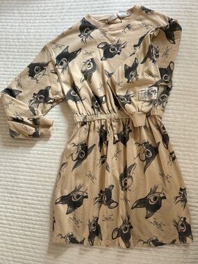 Zara Beige Dress with Black Deer Print